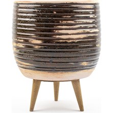 Bitki Tasarımı Ev Dekorasyon Aksesuar Yeşil Sırlı Terrakota Toprak Saksı Saksılık Salon Çiçeklik 3 Ayaklı - 19 cm