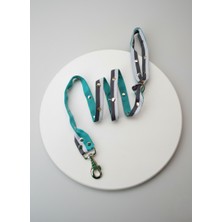 Balkonda Köpek Gezdirme Kayışı Tasması 2 cm Genişlik Kolon Kordon Turkuaz - Beyaz - Gri