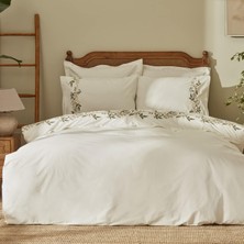 NANCY%100 Pamuk Çift Kişilik Nakışlı Nevresim Takımı Beyaz