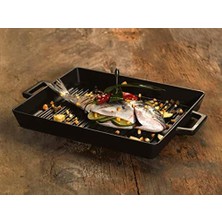 Hibrit Yekpare Çift Kulplu Dikdörtgen 26X32 cm Döküm Izgara Tava