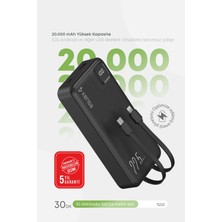 Kensa Powerbank Kendinden Kablolu 22.5 W Ultra Hızlı ve Güçlü 20.000 Mah Typc-E ve Lightning Kablolu Pd