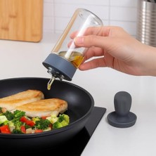 Fırçalı Cam Yağlık – Silikon Başlıklı, Sızdırmaz ve Ölçekli Sos & Yağ Dağıtıcı Şişe (20 Cm)