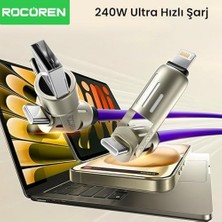 240W 4'ü 1 Arada Type-C/usb-A/lightning Mor Silikon Şarj ve Data Kablosu 1.2 Metre