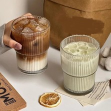 2 Adet 280 ml Origami Dayanıklı Çizgili Desenli Cam Bardak Kahve Çay Sunum Bardağı