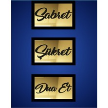 PremiumPort 3D Sabret Şükret Dua Et 3'lü Gümüş Ayna Set, 26X16, Muhteşem Hediye