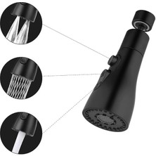 Musluk, Yedek Duş Başlığı, 360° Döndürülebilir, 3 Mod, Döndürülebilir Musluk, Başlık, Mutfak Armatürü, Adaptörlü, FM22 Mutfak Armatürü, Püskürtme Başlığı (Siyah)