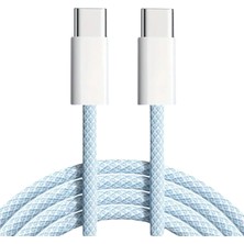 Type-C USB Şarj Kablosu, 60W Hızlı Şarj, 48 Telli Örgü Kablo, 2 Metre, Mavi
