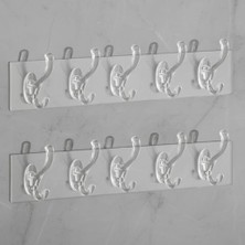 2 Adet Kendinden Yapışkanlı 5 Kancalı Askı Seti | Duvara Delmeden Montaj, Şeffaf ve Güçlü Yapışkanlı Çok Amaçlı Organizer | Banyo, Mutfak ve Kapı Arkası Için (35X7 Cm)