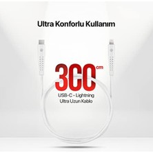 Usb-C - Lightning 3A Şarj Kablosu 300CM-BEYAZ