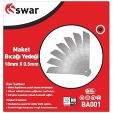 Bıçağı Yedeği, 18 mm x 0,5 Mm, Karbon Çelik, Ultra Keskin, Dayanıklı Uç, 7 Kırımlı, Endüstriyel Kesici Bıçak, Yedek Parça, Ince Detay Kesim (Kutulu, Adet, 100)