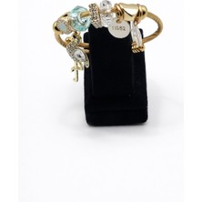 Pangu Flamingo Figürlü, Mavi Taşlı Altın Renk Çelik Charm Bileklik