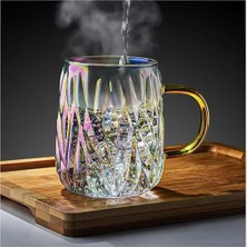 Cam Kupalar Retro Şeffaf Cam Kupa Kahve Çay Kupası Çift Yüksek Değerli Cam Kupa Saplı Kupa Cam Içecek Bardakları