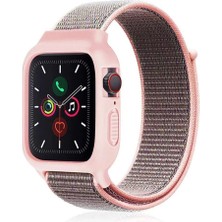 Eco Port Apple Watch 38MM Hasırlı Cırtcırtlı Kasalı Kordon - Pembe