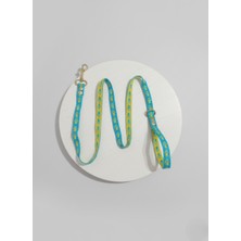 Balkonda Köpek Gezdirme Kayışı Tasması 2 cm Genişlik Kolon Kordon Açık Mavi - Sarı