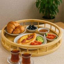 Premium Bambu Serisi 35 cm Çitli Yuvarlak Tepsi