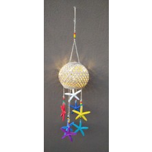 PremiumPort Renkli Deniz Yıldızlı LED Işıklı 80 cm Rüzgar Çanı Bahçe ve Balkon Süsü