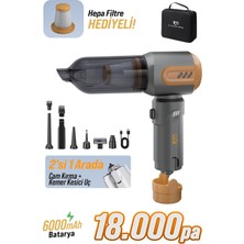 7go Ahv-14 2'si 1 Arada Kablosuz Araç Içi Süpürge Turuncu | 18000PA Güçlü Vakum + Üfleme | Cam Kırıcı & Kemer Kesici Acil Durum Özellikli