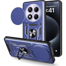 ile Uyumlu 14 Pro 4g Kılıf Magnetik Standlı Kamera Korumalı Sürgülü Vega Kapak Mavi