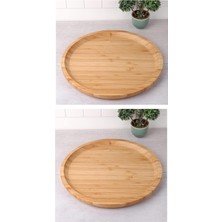 2 Adet 20 cm Bambu Ahşap Yuvarlak Pasta Kahvaltı Servis Sunum Tabağı