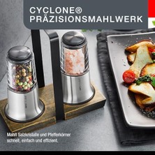 Gefu X-Plosıon Tuz ve Karabiber Değirmeni Seti, 2'li Set, Seramik Öğütücülü Değirmenler, Ahşap Altlık, Siyah/gümüş