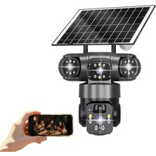 Çift Lens Güneş Enerjili Açık Güvenlik Kamerası 2k Kablosuz Gözetim Kamerası 355 Derece Yatay 90 Derece Dikey Dönüş Hareket Algılama IP66 Su Geçirmez Tf Kart Depolama (Siyah)