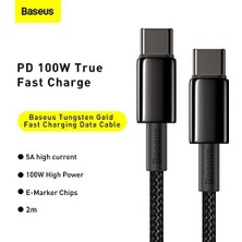 Tungsten Hızlı Şarj Kablosu Type-C To Type-C 100W, 2m, Siyah