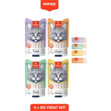 Wanpy 4 Lezzet 25LI Fırsat Seti Kedi Ödül Kreması Tavuk & Ton & Yengeçli 100X14GR