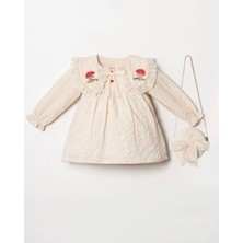 Butik Kız Bebek - Çocuk  %100 Pamuklu Dantel Yaka Detaylı Çanta Aksesuarlı Elbise