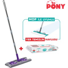 PONY Mandallı Mop + Yer Temizlik Havlusu Hediyeli Microfiber Yüzey Set Paspas Duvar Cam Kıskaçlı Klipsli