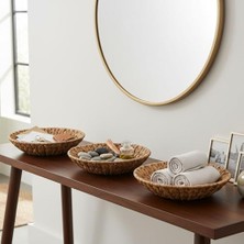 3'lü Hasır Dekoratif Tepsi Seti | Çok Amaçlı Sunum & Düzenleyici | Mutfak, Salon, Bahçe | El Yapımı Su Sümbülü Dokuma | 3 Boy (27CM-5CM, 31CM-6CM, 35CM-7CM)