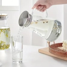 Borosilikat Cam Sürahi | Süzgeçli Paslanmaz Çelik Kapaklı, Dayanıklı Soğuk & Içecek Servis Sürahisi (1800 Ml) | Detoks Içecek Sürahisi Soğuk ve Içecekler Için