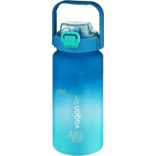 1500ML Pipetli/pipetsiz Kullanım Kulplu Askılı Çift Renkli Tritan Motivasyon Matarası (Mavi-Turkuaz)