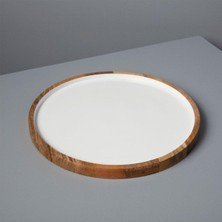 Be Çap 37 cm Mango Ahşap & Beyaz Yuvarlak Tabak
