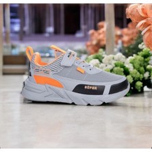 Minicup Kids Ultra Hafif Anatomik Taban Günlük Esnek Erkek Spor Ayakkabı Gri Turuncu