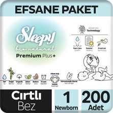 Sleepy Bio Natural Premium Plus Efsane Paket Bebek Bezi 1 Numara Newborn 200 Adet