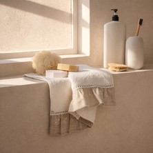 Evidea Soft French Cottage Twin Çiçek Desenli Yüz Havlusu - Ekru - 50X90 cm