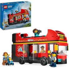 City Kırmızı Iki Katlı Gezi Otobüsü 60407 – 7 Yaş ve Üzeri Kız ve Erkek Çocuklar Için Yılbaşı Hediyesi Fikri, 4 Minifigür ve 1 Bebek Figürü Içeren Yaratıcı Oyuncak Yapım Seti (384 Parça)
