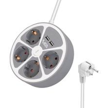 4 Priz, 2 Usb’li, Anahtarlı, 1.5 Metre, 3680 Watt, 16 Amper Grup Priz