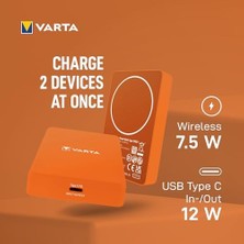 Varta Power Bank 5.000MAH, Powerbank Magnetico, Mag Pro Power On Demand, Caricabatterie Portatile Con USB C, Compatibile Con Magsafe E Qi Standard (Per Compatibilità Con E), Arancia