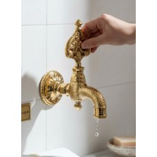 İsaoğlu Yapı Osmanlı Hamam Musluğu Gold Renk Desenli Ağır Model Kurna Musluğu Bütün Banyolara Uyumlu