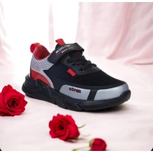 Minicup Kids Ultra Hafif Anatomik Taban Günlük Esnek Erkek Spor Ayakkabı Siyah Kırmızı