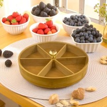 Bambu Bölmeli Kristal Kapaklı Sunumluk, Kuru Meyve, Kuru Yemiş ve Drajeleriniz Için (DAİRE-30CM)