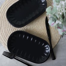 Mat Siyah Kayık Tabak 22 cm 2 Adet 956