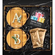 PremiumPort Kişiye Özel Bambu Tabaklı Ikili Cam Fincan ve Türk Kahvesi Hediye Seti