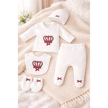 Nexvora Kutulu 5 Parça Yenidoğan Hastane Çıkışı Seti Taç Desenli Taşlı %100 Pamuk