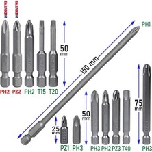 13 Parça Set - Matkap Uç Vidalama Ucu Düz Yıldız Torx Uç