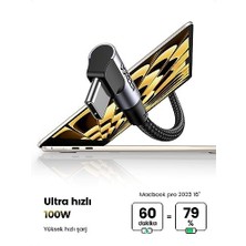 Type-C To Type-C 100 W 5A Örgülü 90 Derece Şarj Kablosu 2 Metre