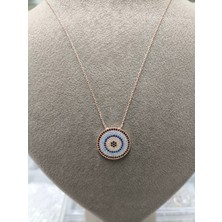 Aura925 Gümüş Zirkon Taşlı Yuvarlak Nazar Boncuğu Kolye