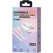 Pdateknoloji 60W Type-C To Type-C Hızlı Şarj ve Data Kablosu 1m Beyaz AZ-B06AB