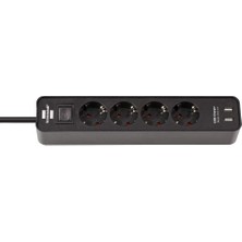 USB Hızlı Şarj Özellikli 4 Soketli Priz Siyah